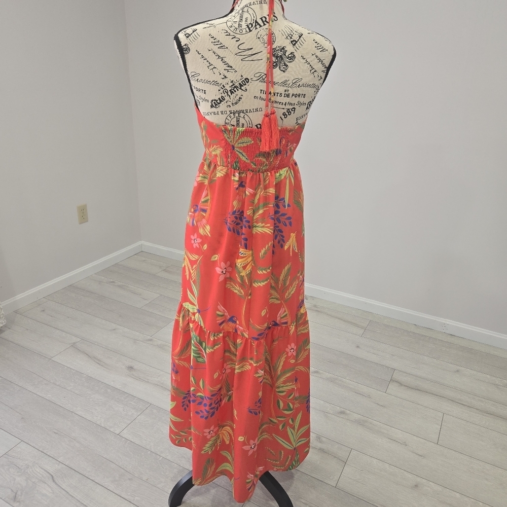 Chelsea & Violet Orange Tropical Print Spaghetti Strap Maxi Dress Size 2 - Picture 3 of 10